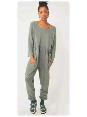 Free People Beach Green Breaking Free One Piece Knit Jumpsuit sz S